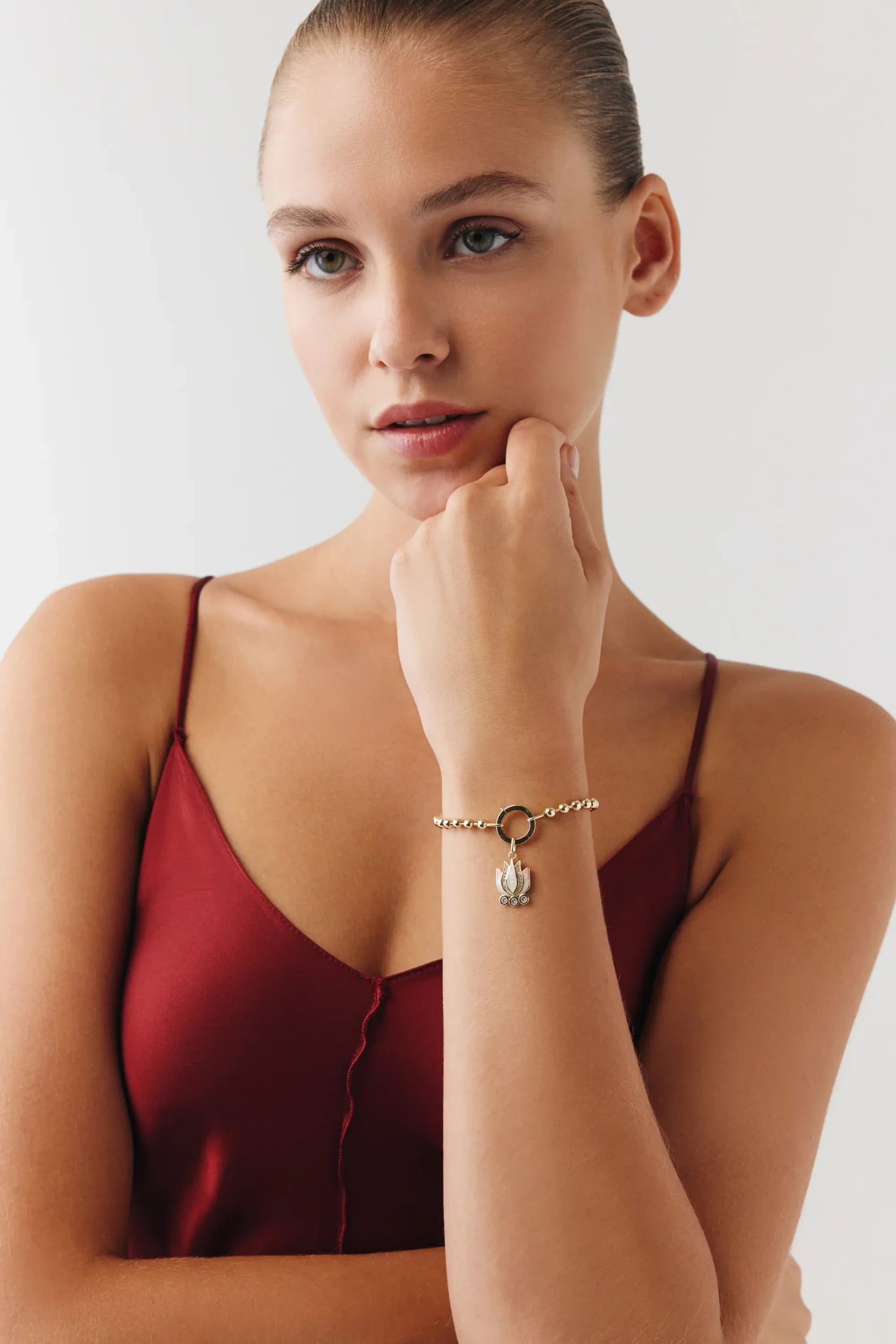 Top Zincir Pembe Lotus Charm Bileklik