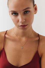 Oval Kahve Taşlı Madalyon Uçlu Kolye