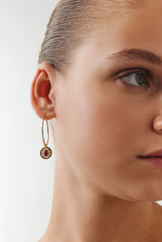 Oval Kahve Taşlı Madalyon Uç Halka Küpe