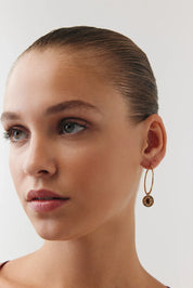 Oval Kahve Taşlı Madalyon Uç Halka Küpe