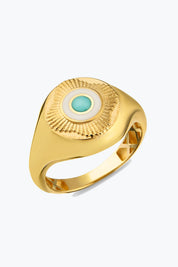 Yuvarlak Mavi Taşlı Madalyon Yüzük