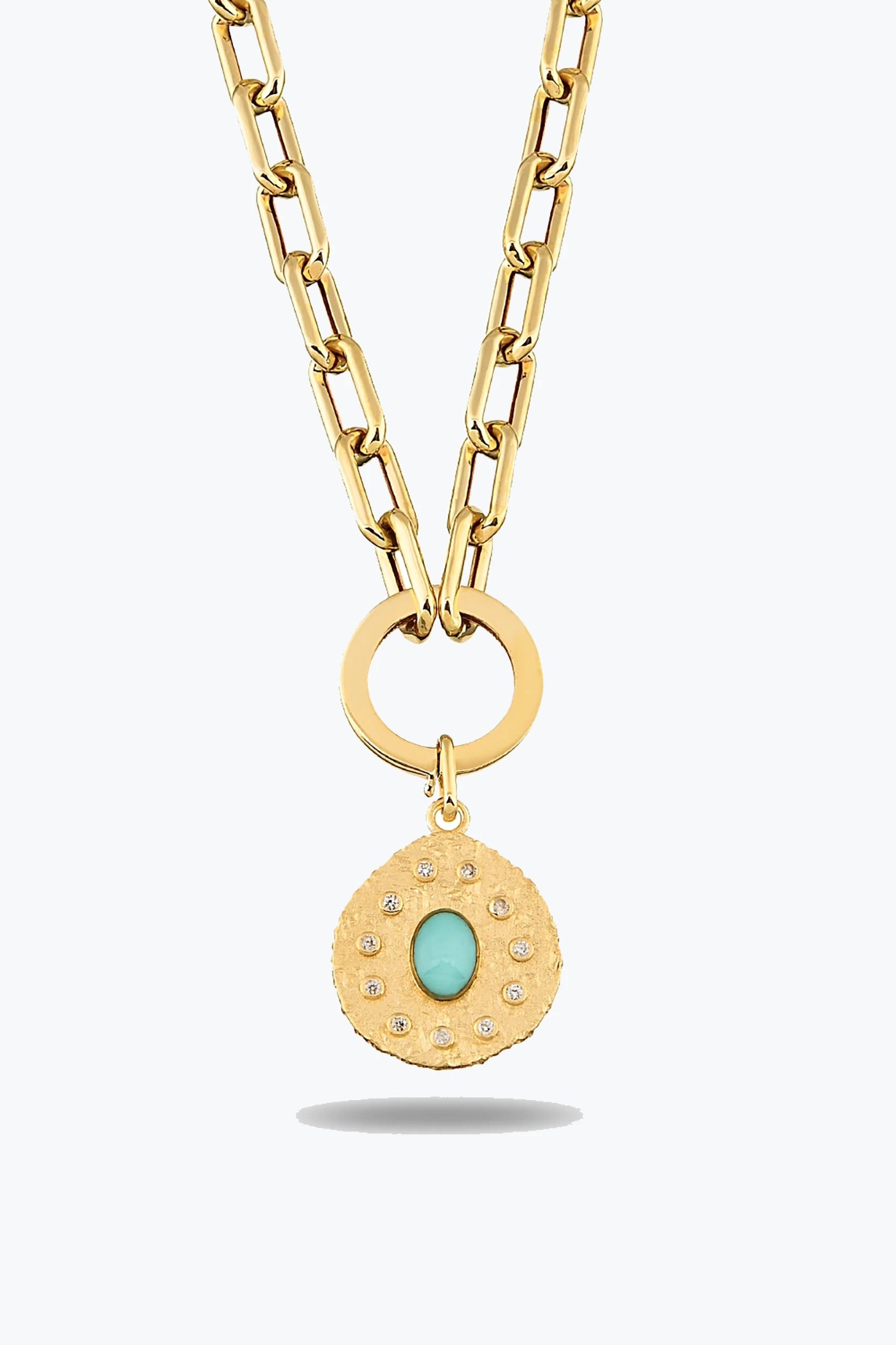 Oval Mavi Taşlı Asimetrik Madalyon Charm Kolye