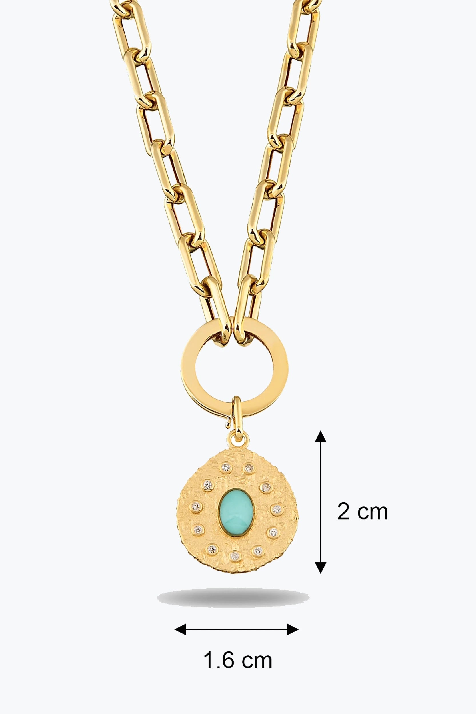 Oval Mavi Taşlı Asimetrik Madalyon Charm Kolye