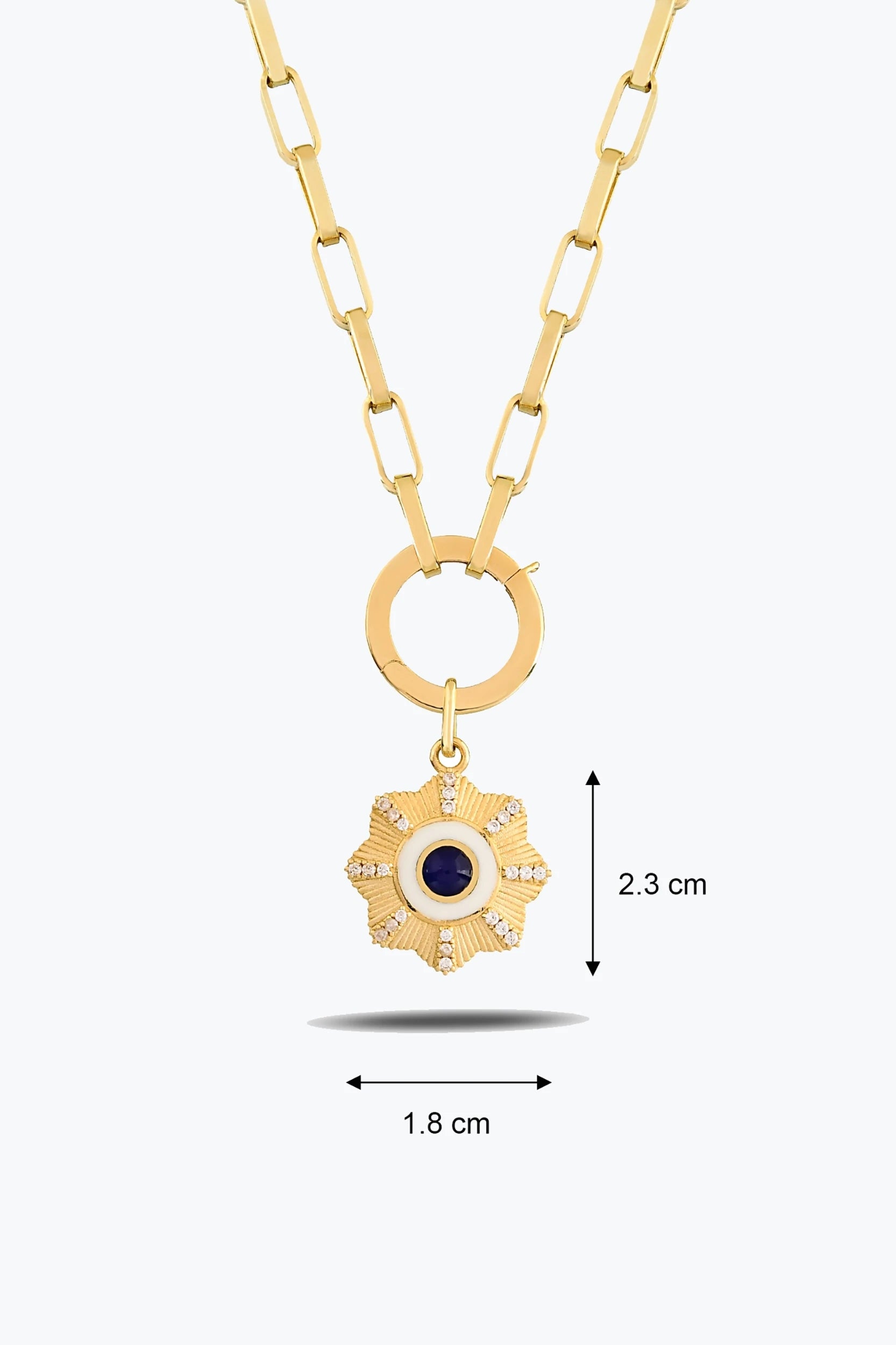 Yuvarlak Lacivert Taşlı Çiçek Madalyon Charm Kolye