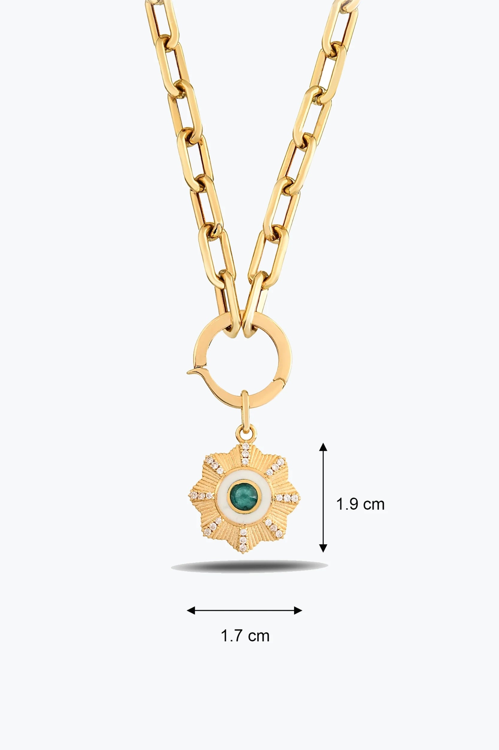 Yuvarlak Firuze Taşlı Çiçek Madalyon Charm Kolye