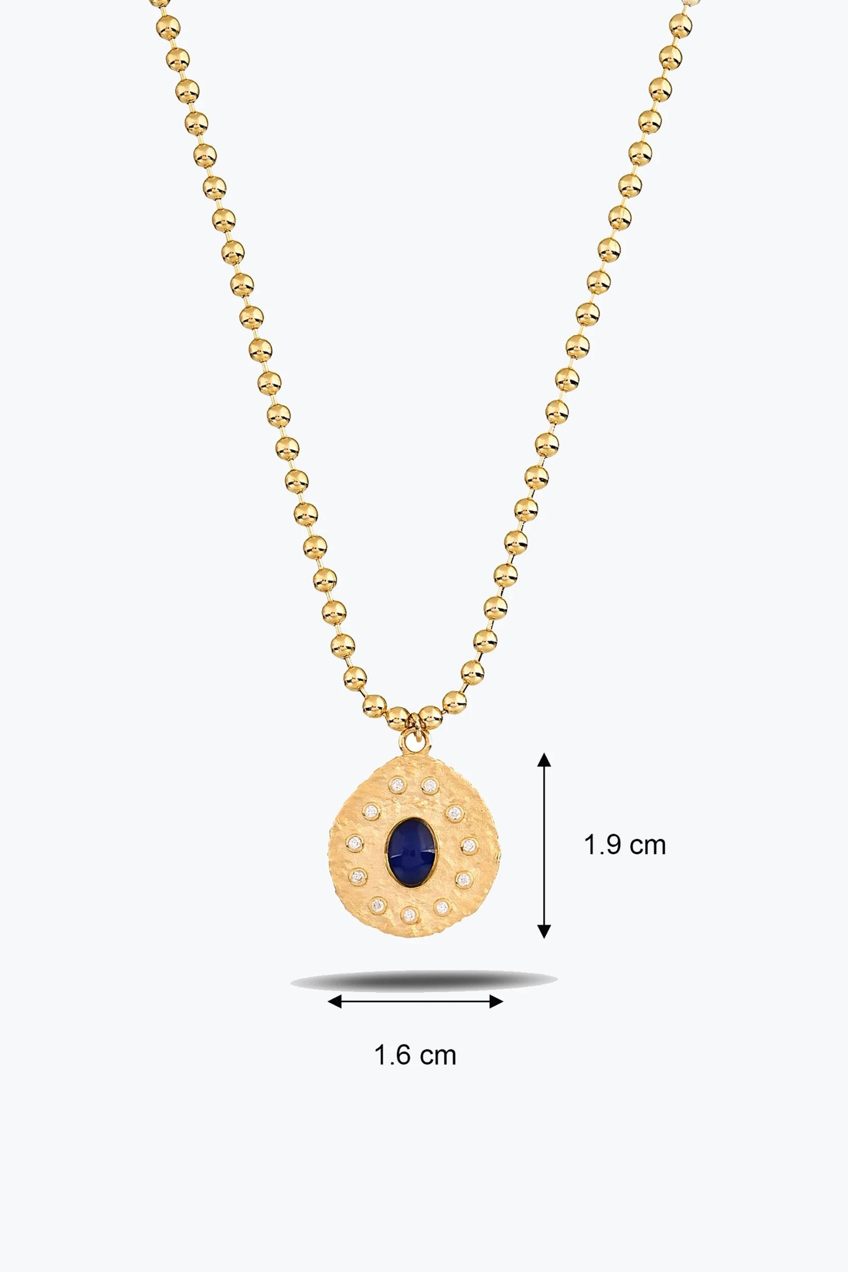 Lacivert Oval Taşlı Madalyon Kolye