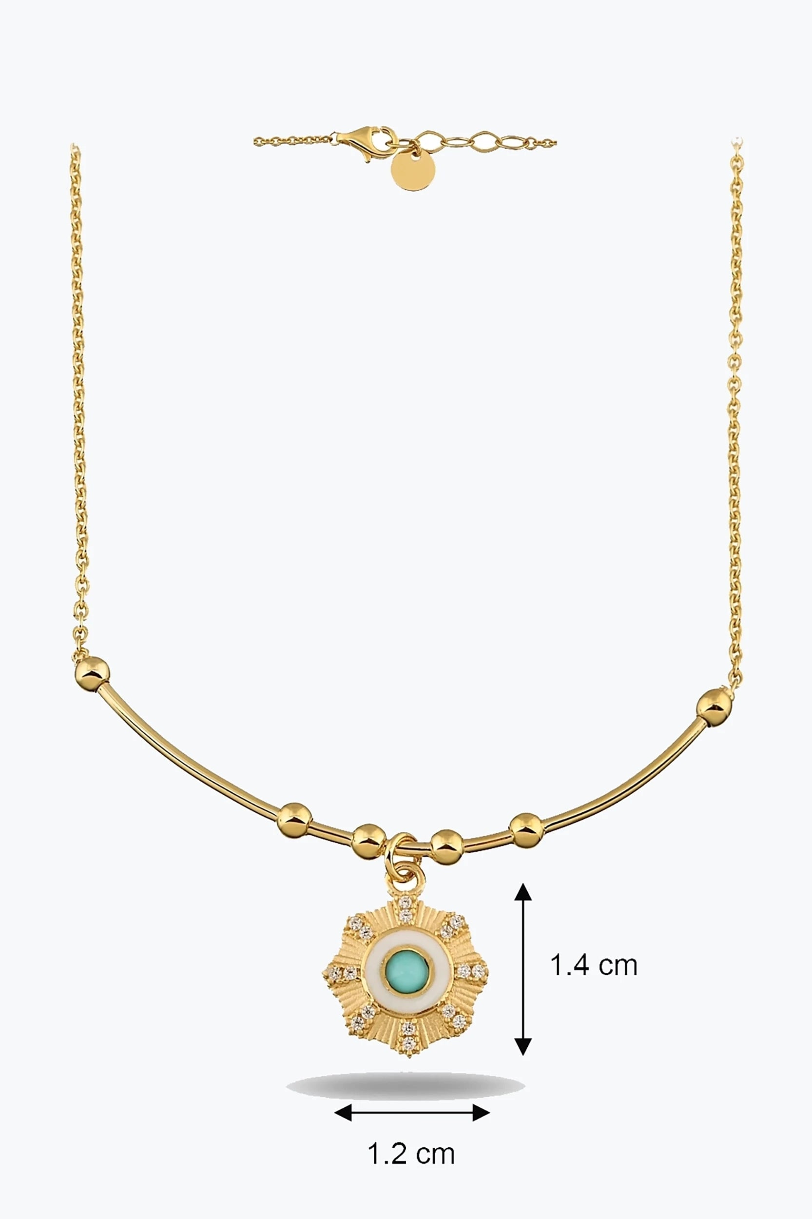 Yuvarlak Mavi Taşlı Çiçek Madalyon Kolye