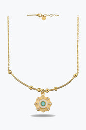 Yuvarlak Mavi Taşlı Çiçek Madalyon Kolye