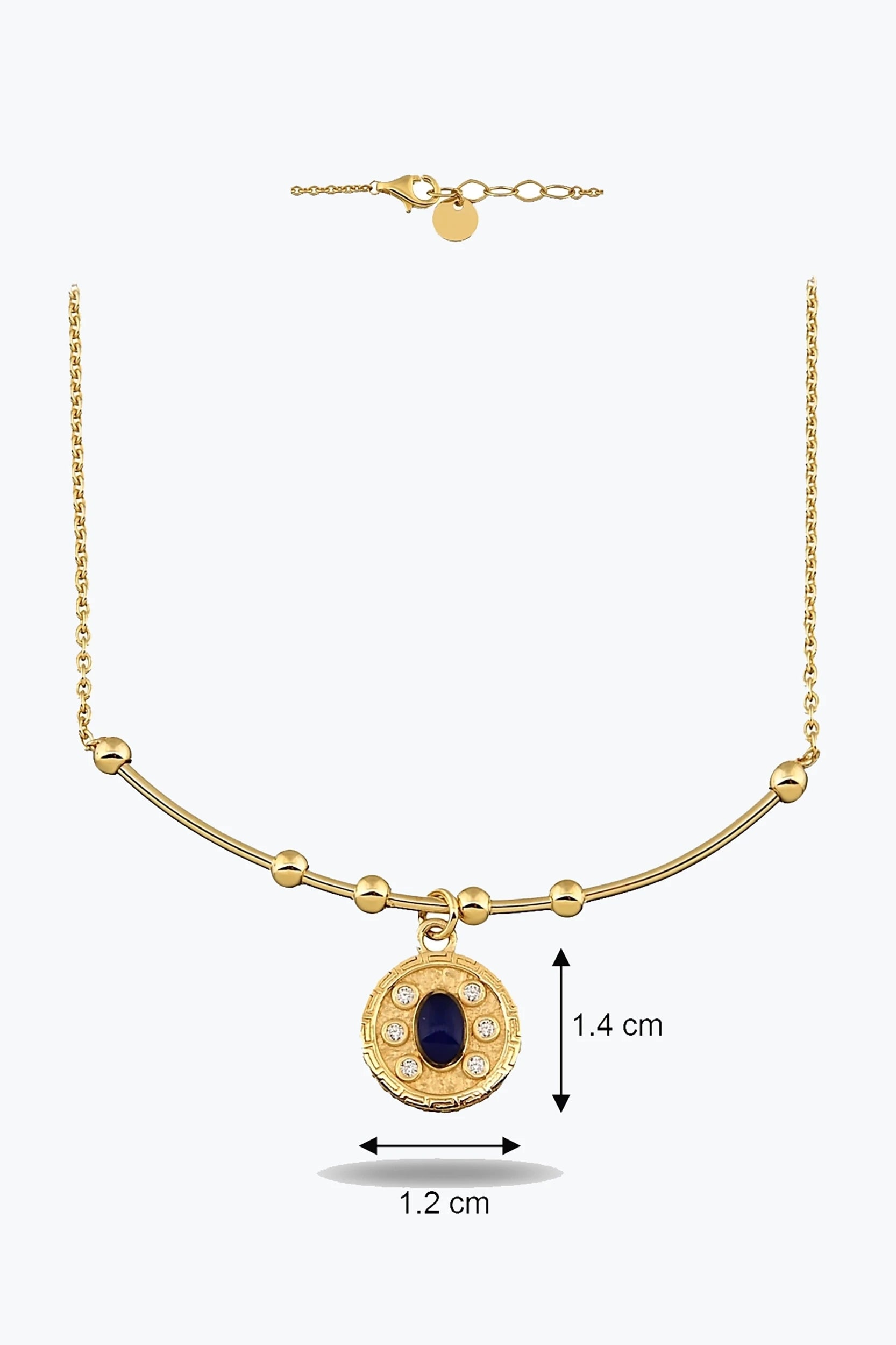 Oval Lacivert Taşlı Madalyon Uç Tel Kolye