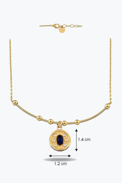 Oval Lacivert Taşlı Madalyon Uç Tel Kolye