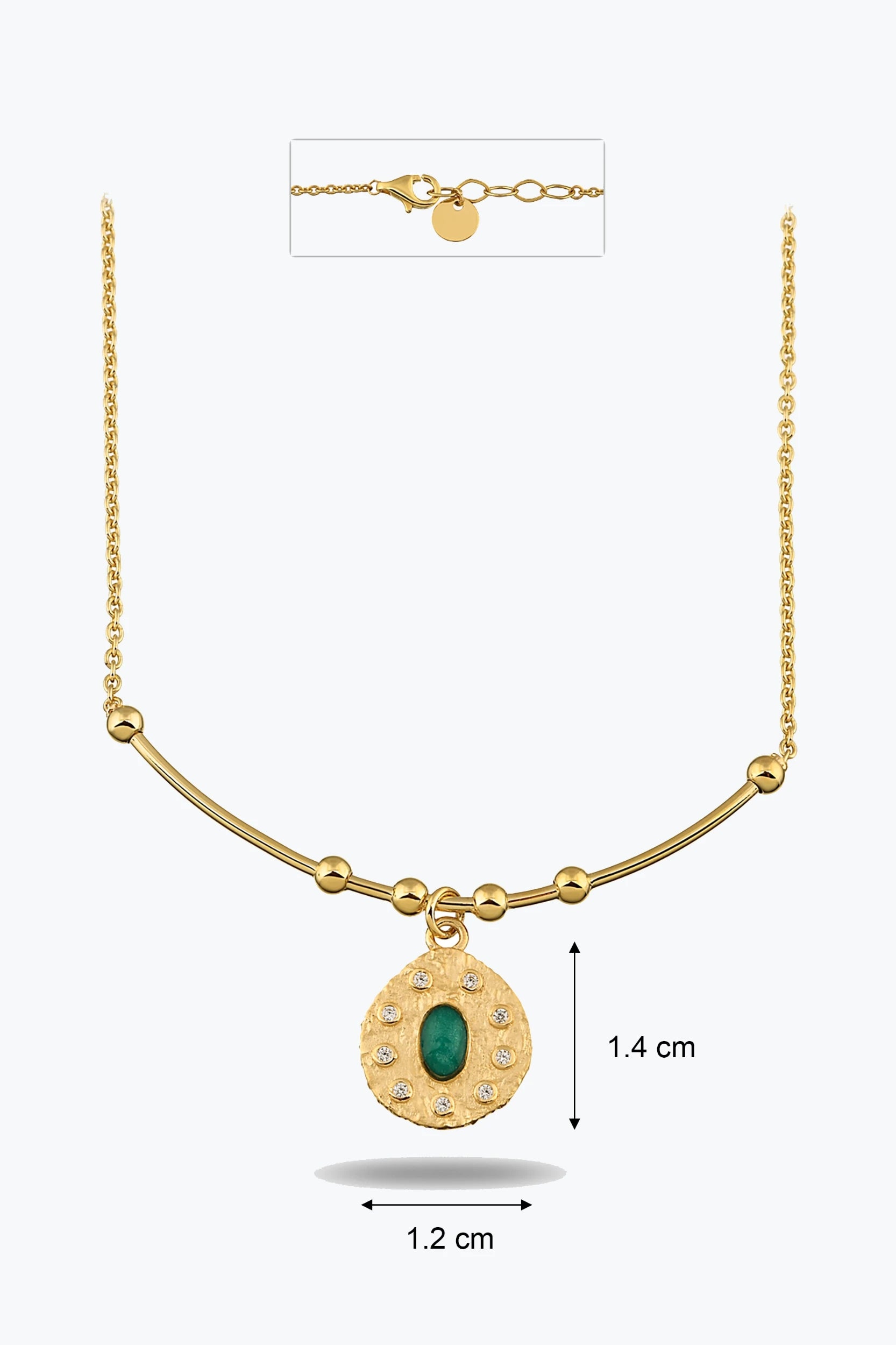 Oval Yeşil Taşlı Madalyon Uç Tel Kolye