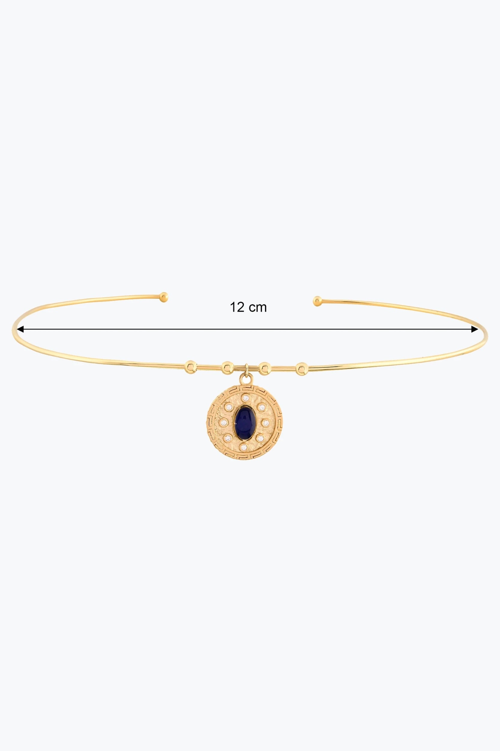 Oval Lacivert Taşlı Madalyon Uç Tel Choker