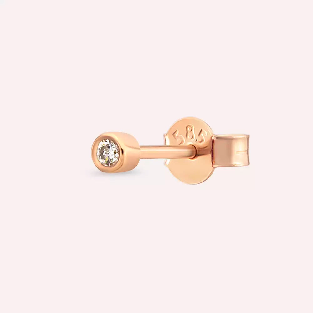 0.02 CT Pırlanta Taşlı Rose Altın Tek Küpe