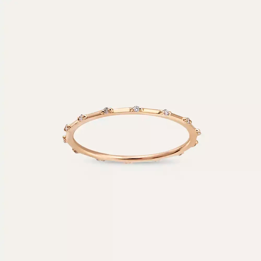 0.05 CT Pırlanta Taşlı Rose Altın Minimal Tamtur Yüzük