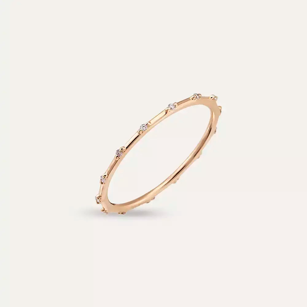 0.05 CT Pırlanta Taşlı Rose Altın Minimal Tamtur Yüzük