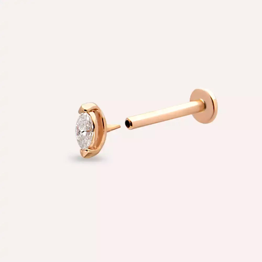 0.07 CT Markiz Kesim Pırlanta Taşlı Rose Altın Piercing
