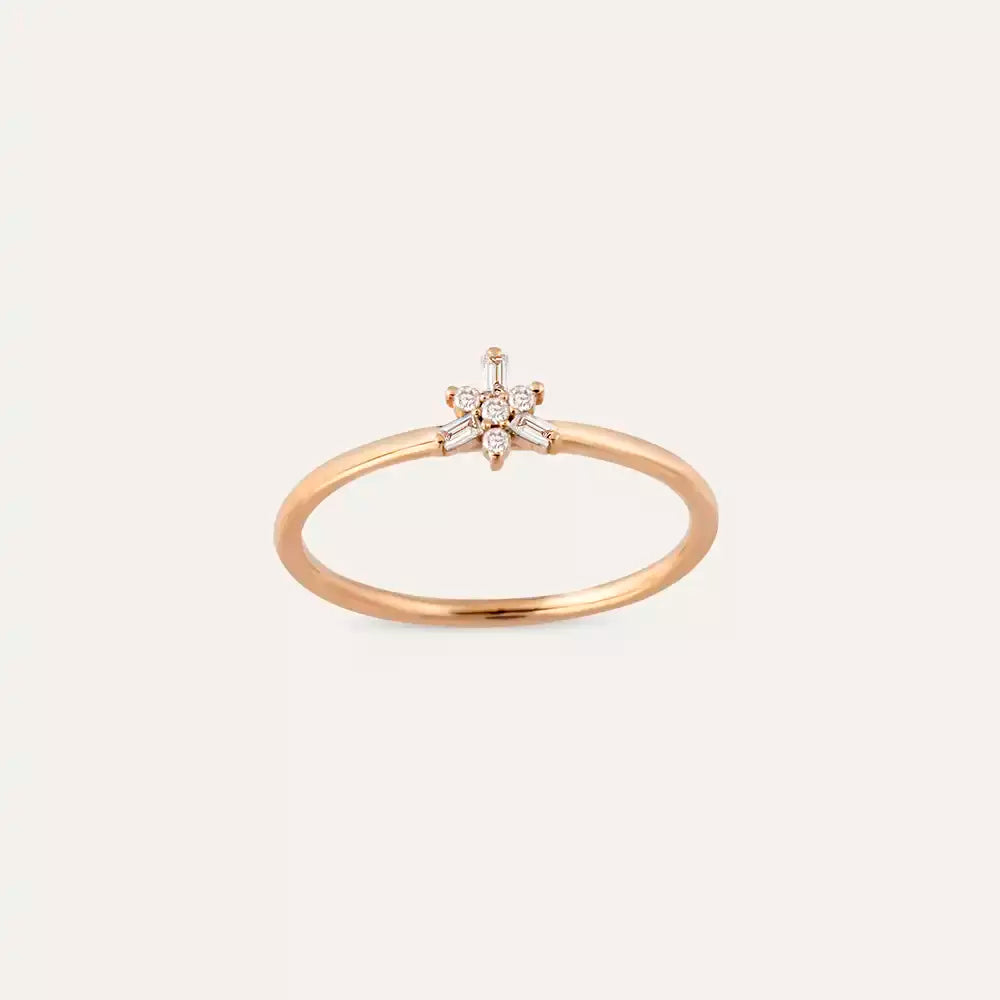 0.08 CT Baget Kesim Pırlanta Taşlı Rose Altın Yüzük