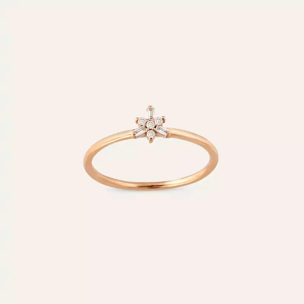 0.08 CT Baget Kesim Pırlanta Taşlı Rose Altın Yüzük