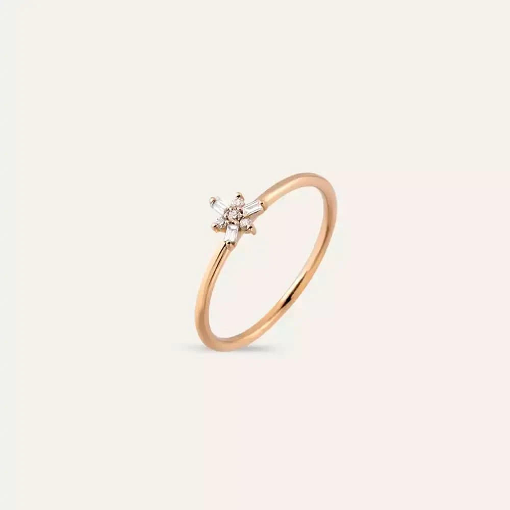 0.08 CT Baget Kesim Pırlanta Taşlı Rose Altın Yüzük