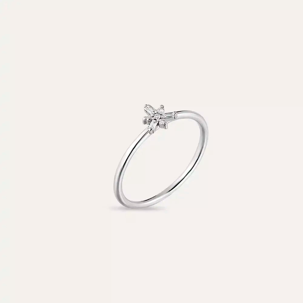 0.08 CT Baget Pırlanta Taşlı Beyaz Altın Minimal Yüzük
