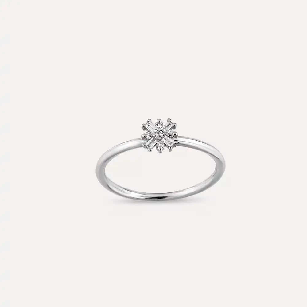 0.09 CT Baget Pırlanta Taşlı Beyaz Altın Minimal Yüzük