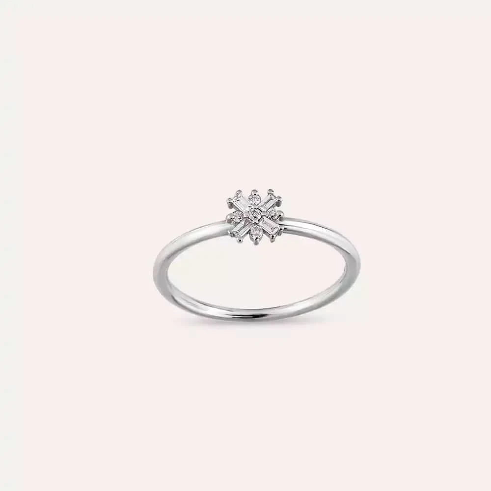0.09 CT Baget Pırlanta Taşlı Beyaz Altın Minimal Yüzük