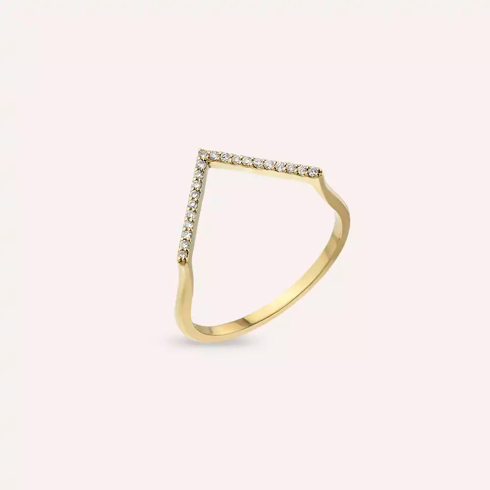 0.09 CT Pırlanta Taşlı Sarı Altın Minimal V Yüzük