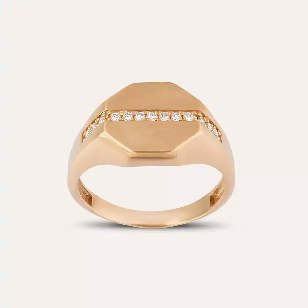 0.10 CT Pırlanta Taşlı Rose Altın Şövalye Yüzük