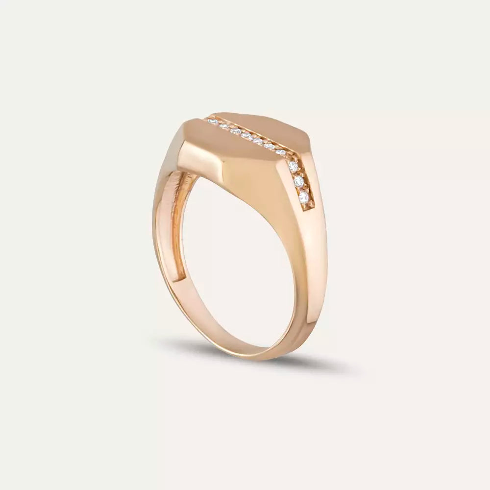 0.10 CT Pırlanta Taşlı Rose Altın Şövalye Yüzük