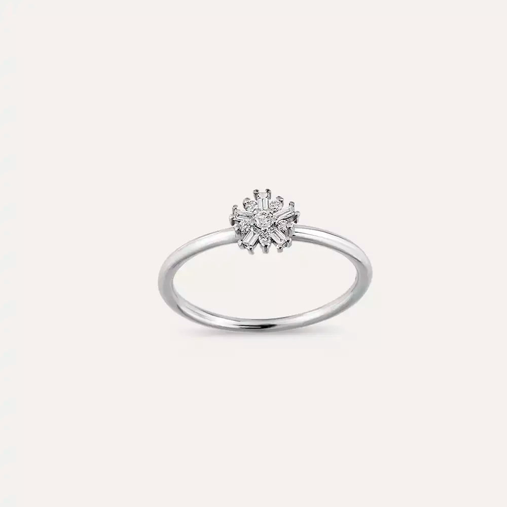 0.11 CT Baget Pırlanta Taşlı Beyaz Altın Minimal Yüzük