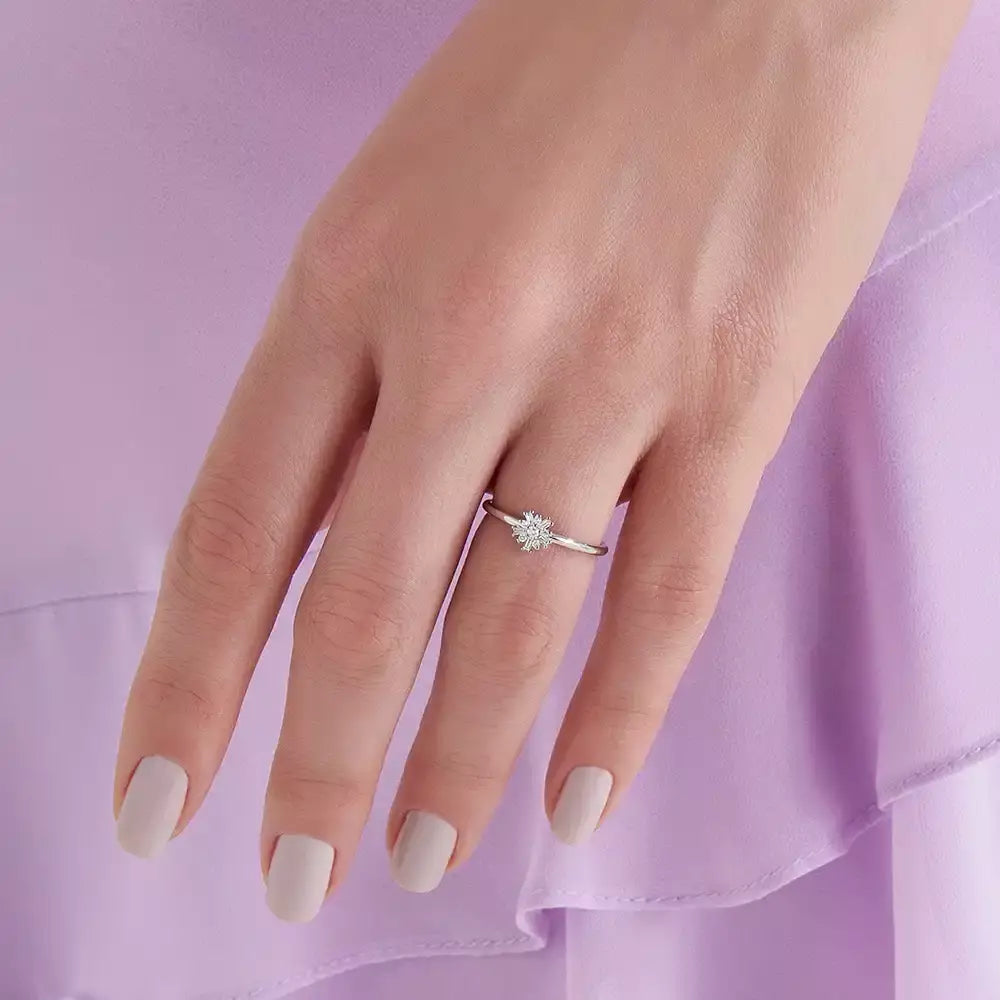 0.11 CT Baget Pırlanta Taşlı Beyaz Altın Minimal Yüzük