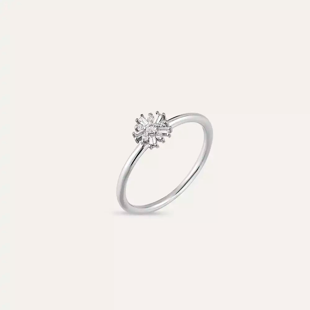 0.11 CT Baget Pırlanta Taşlı Beyaz Altın Minimal Yüzük