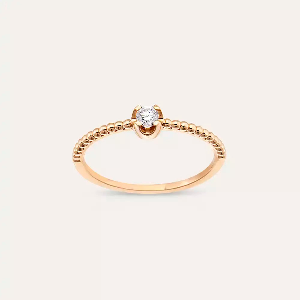 0.11 CT Pırlanta Taşlı Tektaş Rose Altın Yüzük