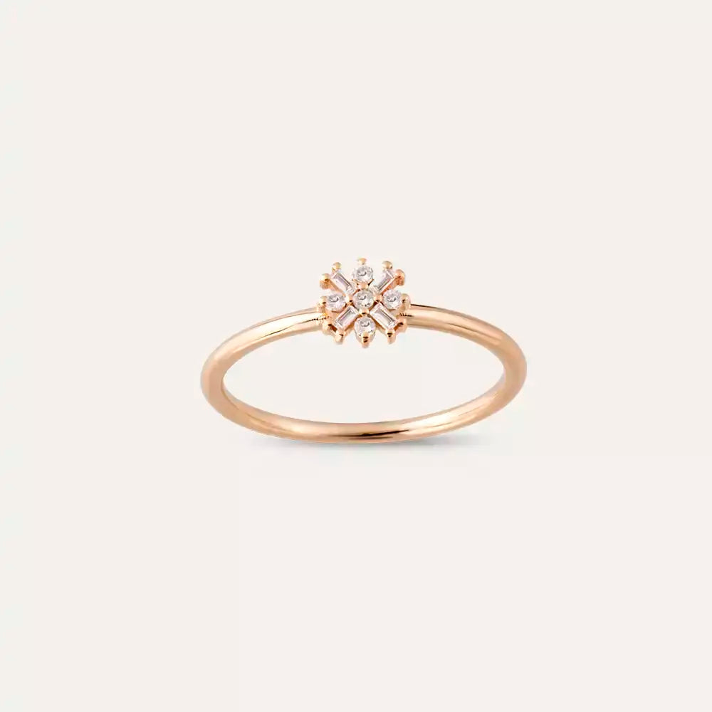 0.12 CT Baget Kesim Pırlanta Taşlı Rose Altın Yüzük