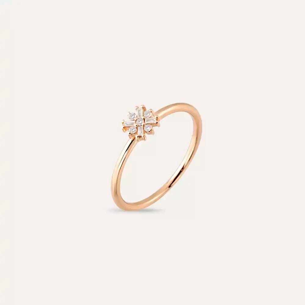 0.12 CT Baget Kesim Pırlanta Taşlı Rose Altın Yüzük