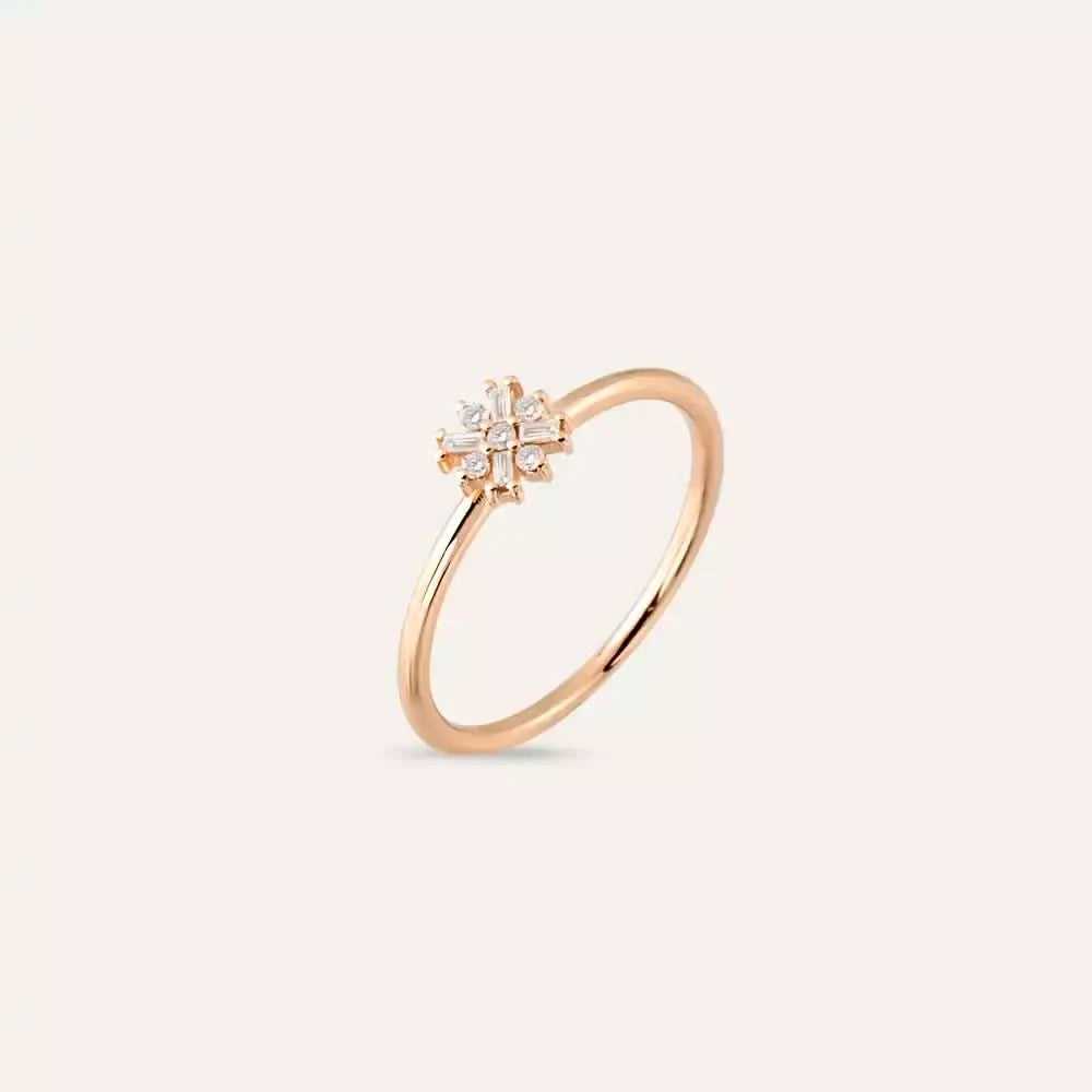 0.12 CT Baget Kesim Pırlanta Taşlı Rose Altın Yüzük