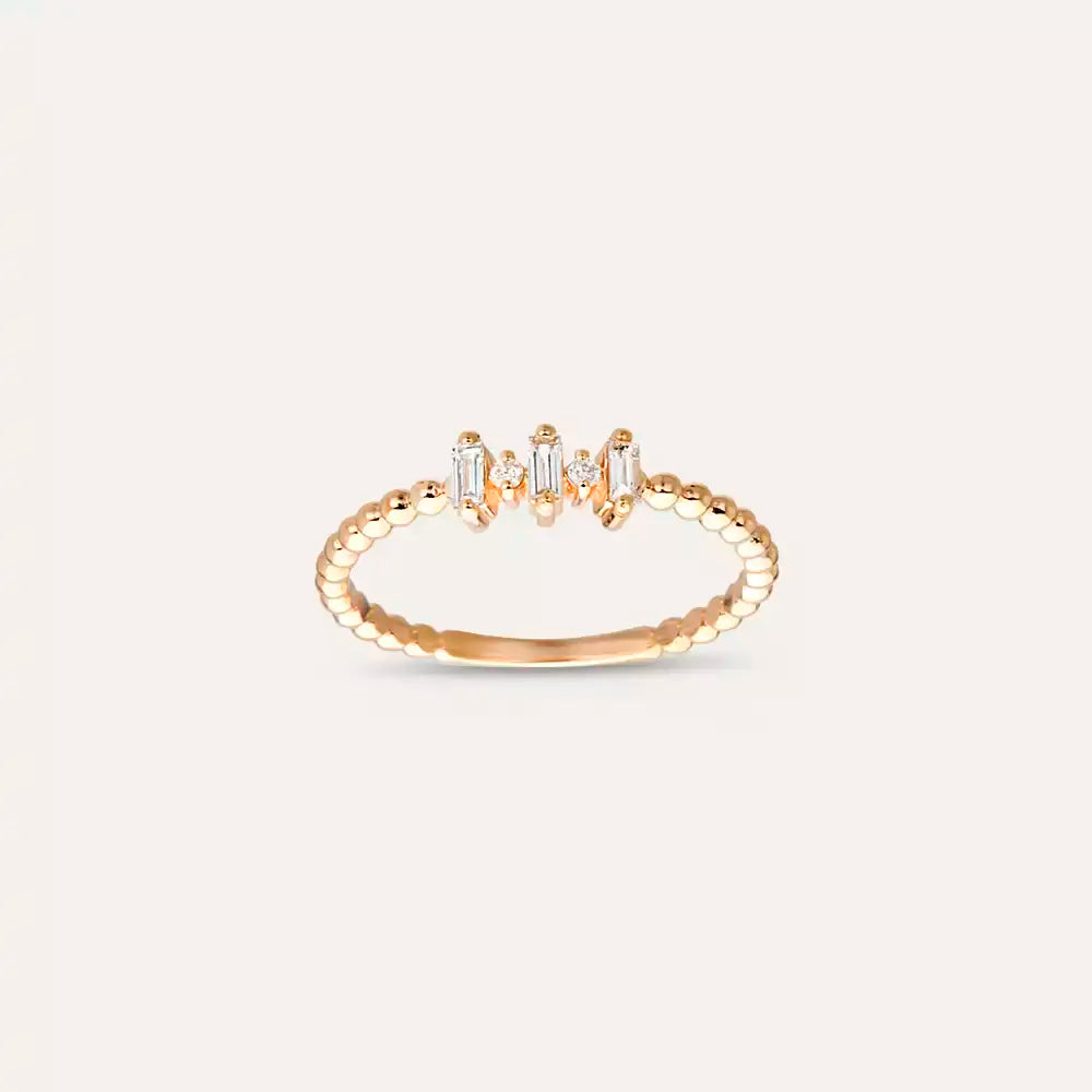 0.12 CT Baget Pırlanta Taşlı Minimal Rose Altın Yüzük