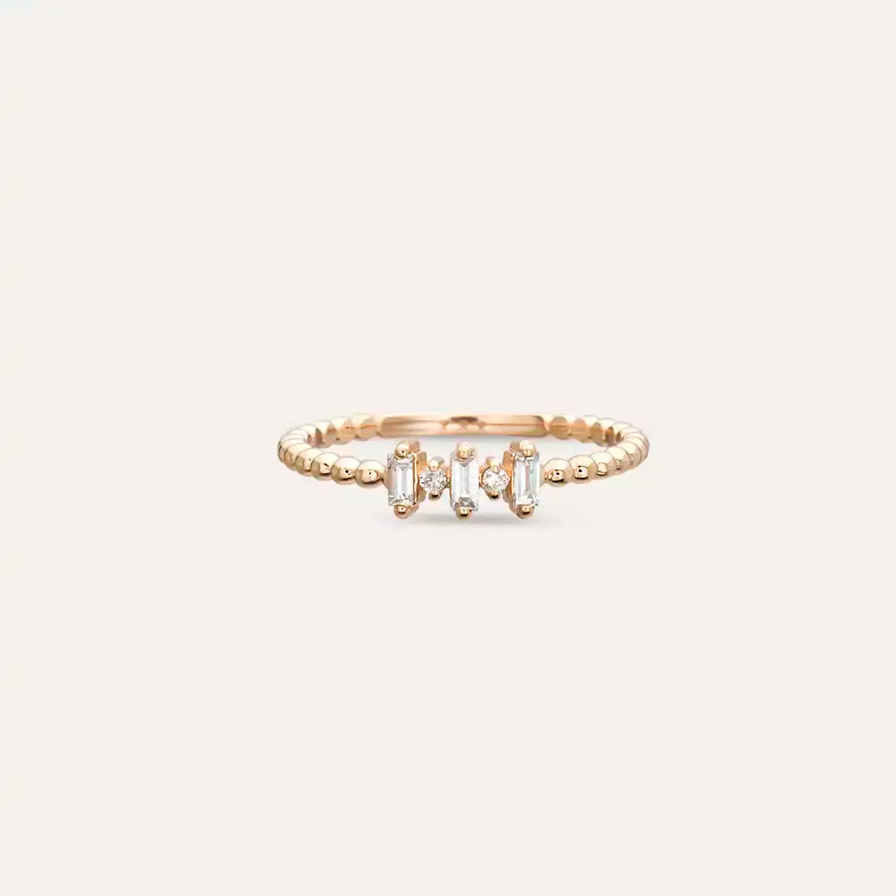 0.12 CT Baget Pırlanta Taşlı Minimal Rose Altın Yüzük
