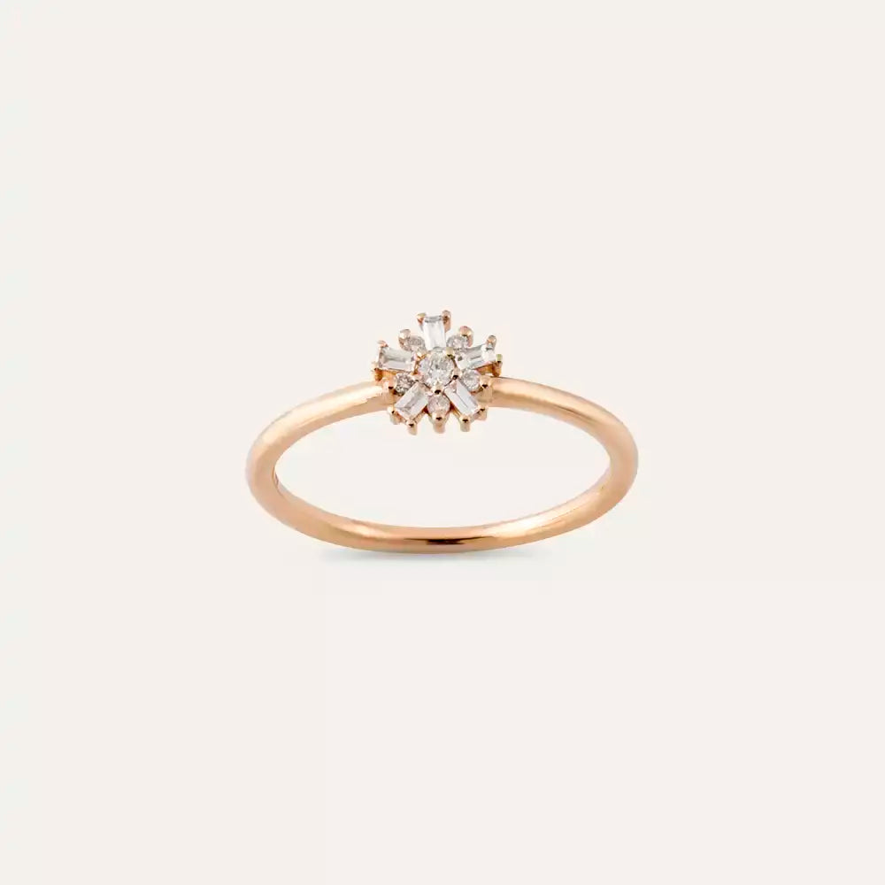 0.12 CT Baget Pırlanta Taşlı Rose Altın Yüzük