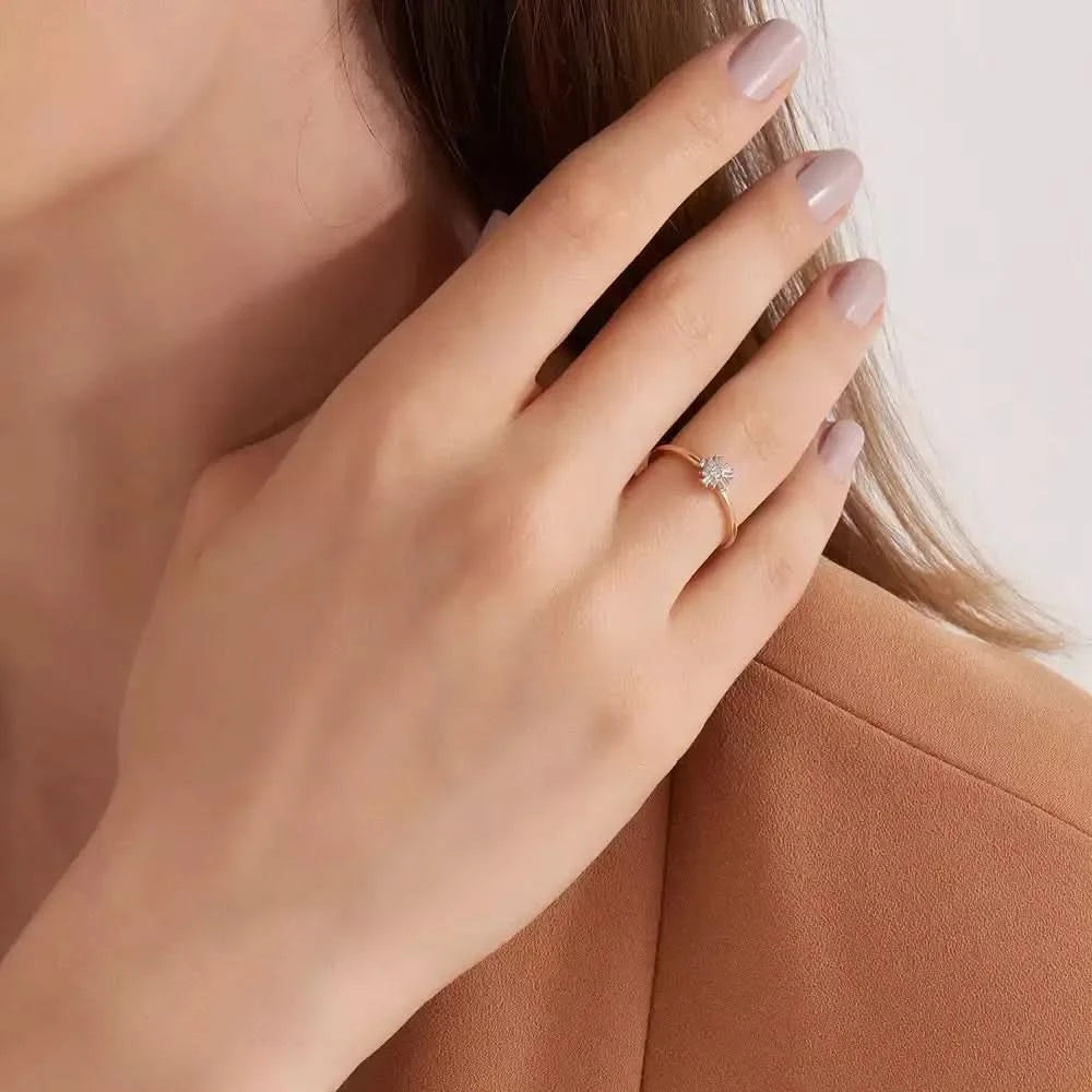 0.12 CT Baget Pırlanta Taşlı Rose Altın Yüzük