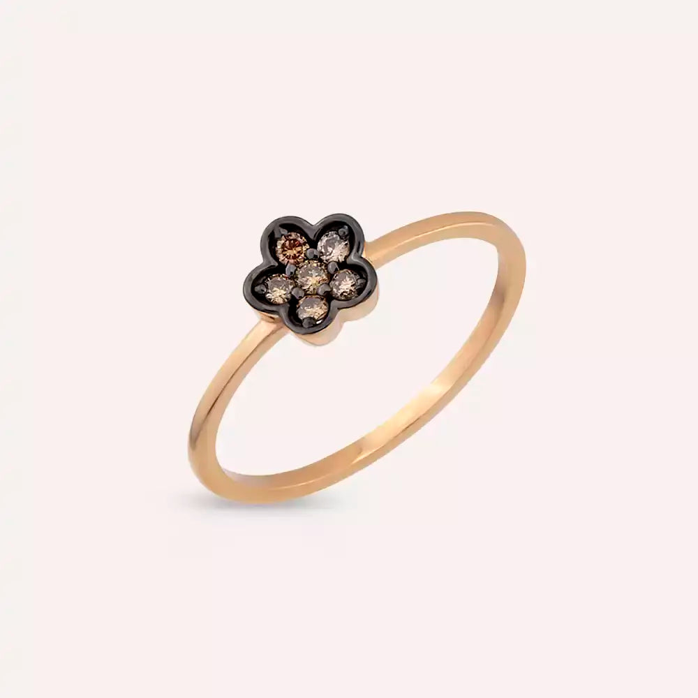 0.12 CT Brown Pırlanta Taşlı Rose Altın Çiçek Yüzük