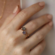 0.12 CT Brown Pırlanta Taşlı Rose Altın Çiçek Yüzük