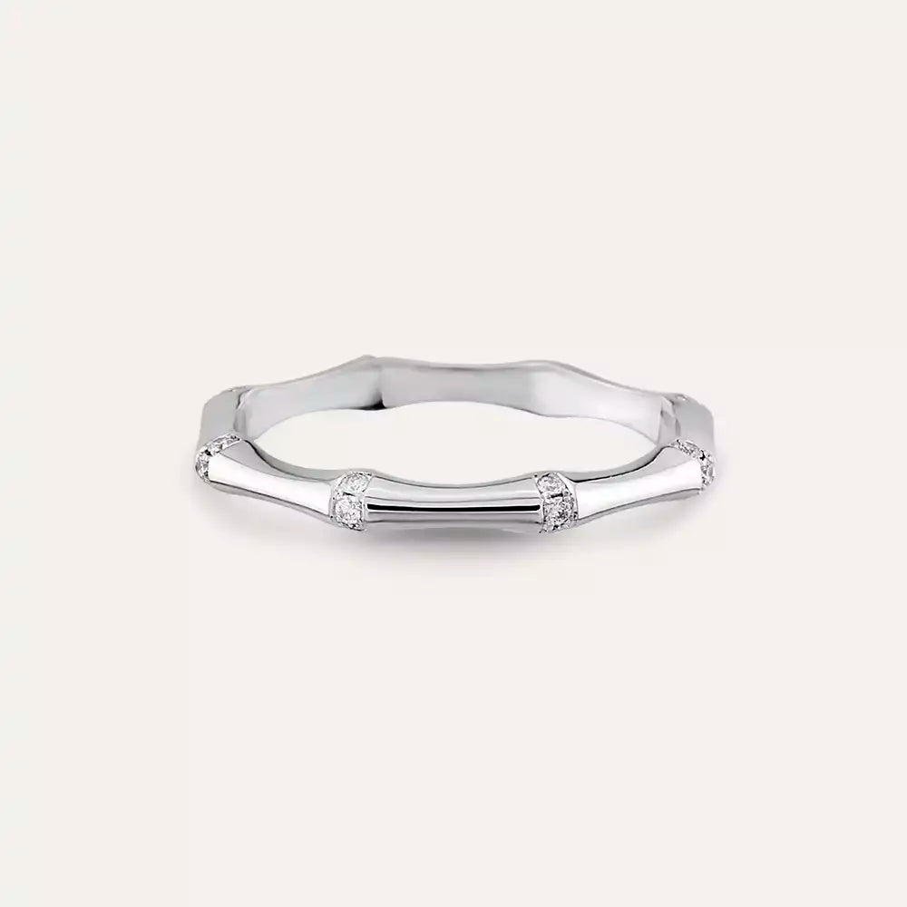 0.12 CT Pırlanta Taşlı Beyaz Altın Kemik Yüzük