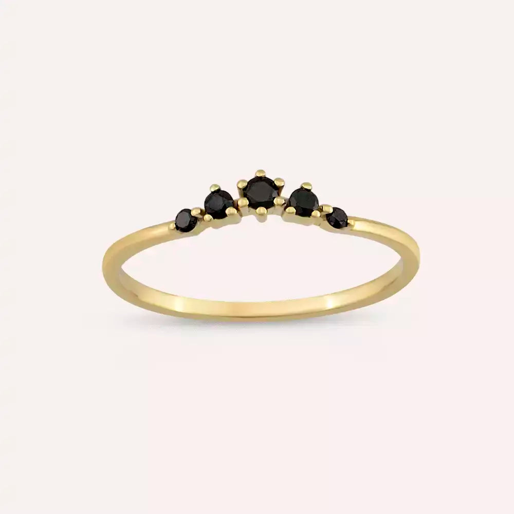 0.12 CT Siyah Pırlanta Taşlı Sarı Altın Yüzük