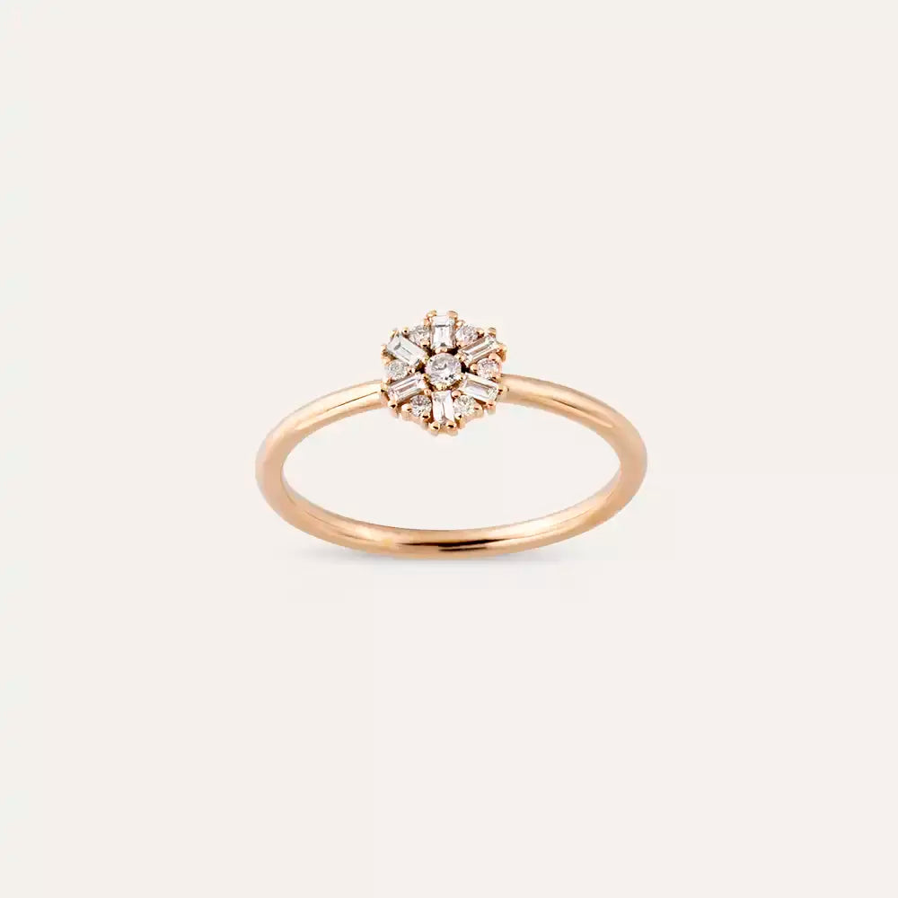 0.13 CT Baget Kesim Pırlanta Taşlı Rose Altın Yüzük