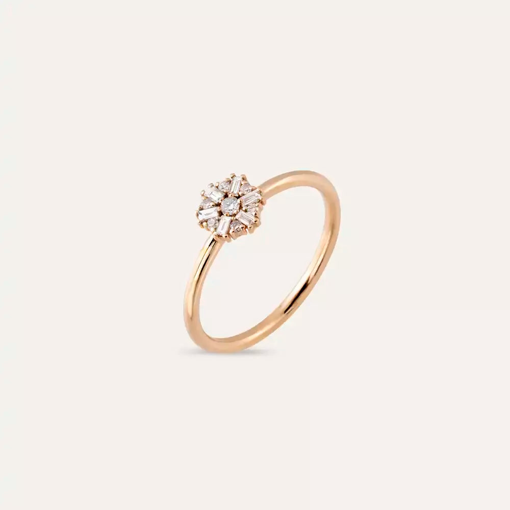 0.13 CT Baget Kesim Pırlanta Taşlı Rose Altın Yüzük