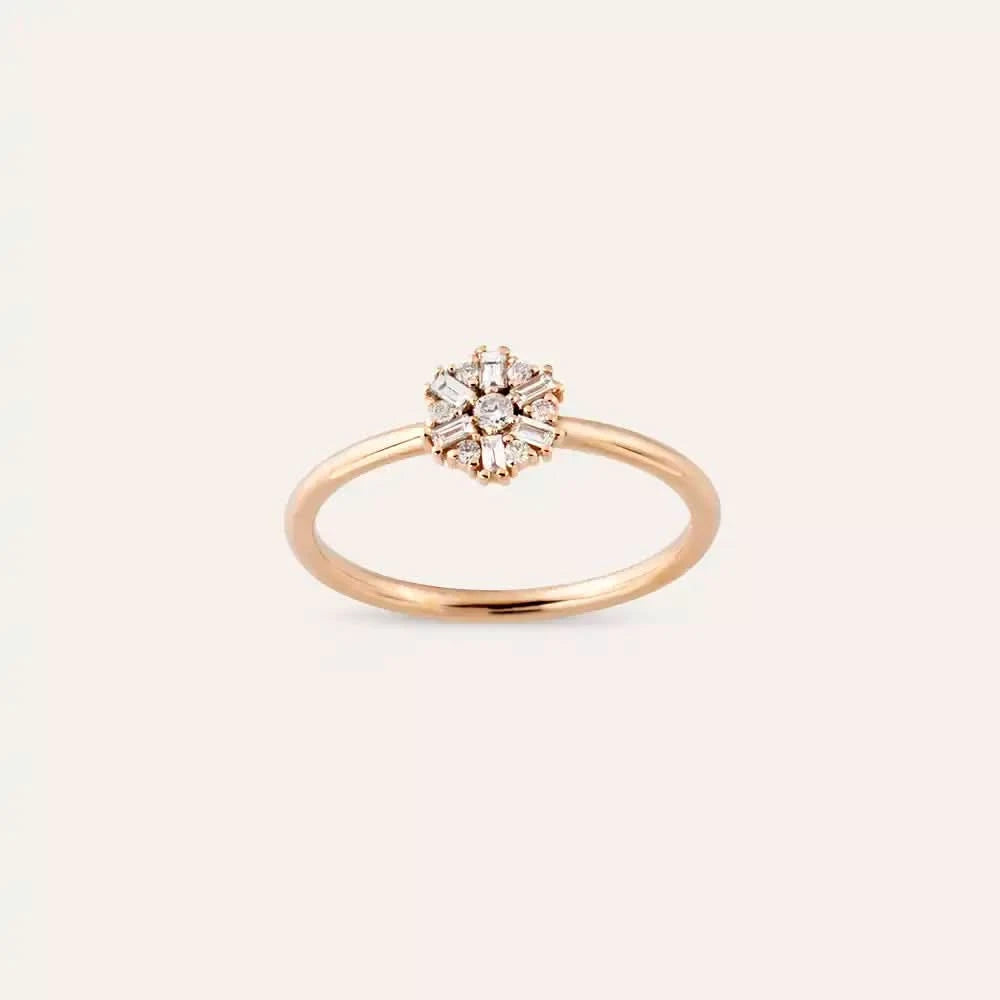 0.13 CT Baget Kesim Pırlanta Taşlı Rose Altın Yüzük