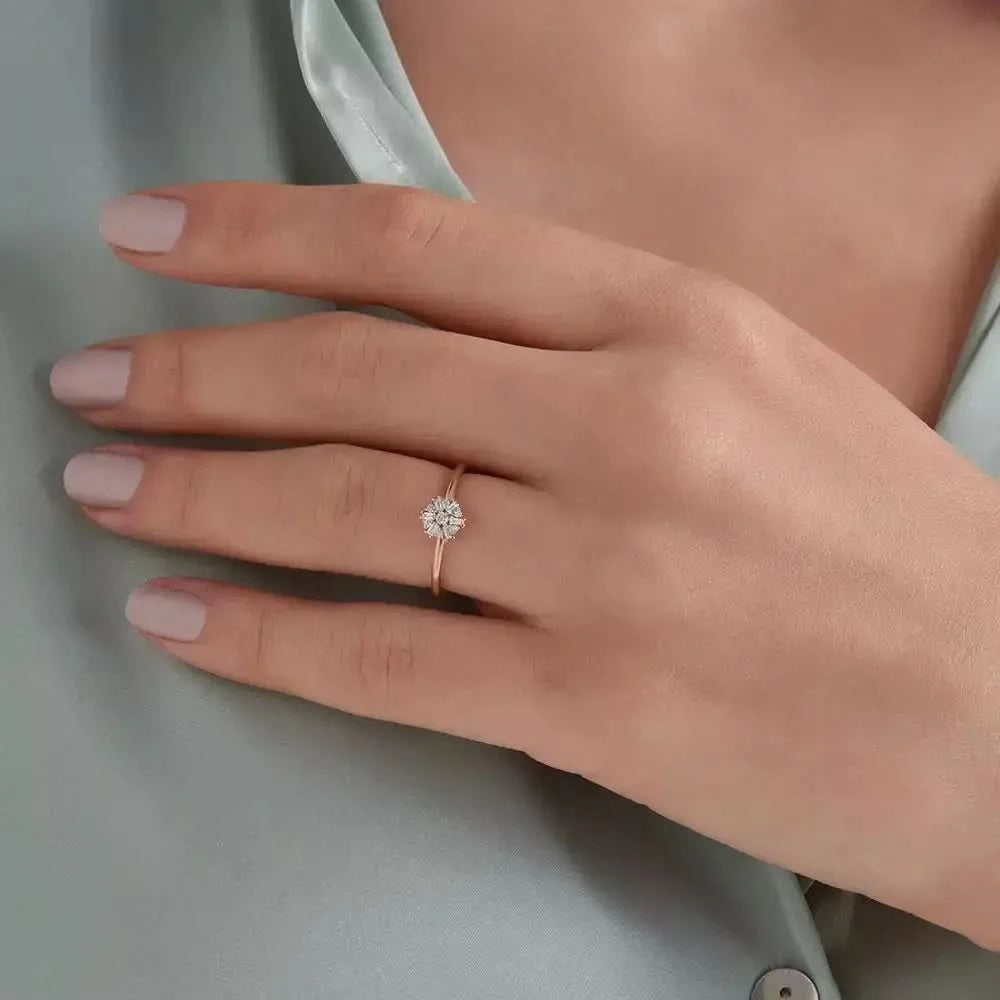 0.13 CT Baget Kesim Pırlanta Taşlı Rose Altın Yüzük