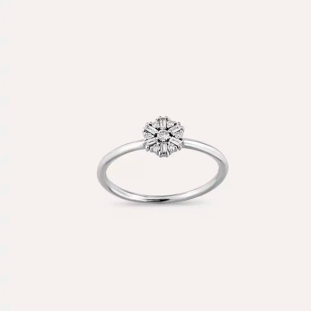 0.13 CT Baget Pırlanta Taşlı Beyaz Altın Yüzük