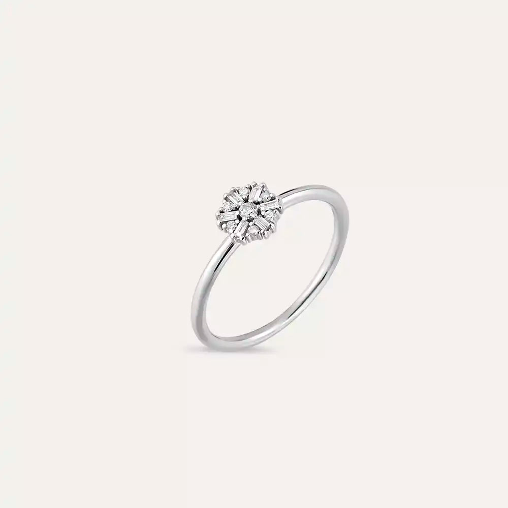 0.13 CT Baget Pırlanta Taşlı Beyaz Altın Yüzük